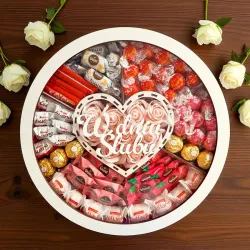 Okrągły box ślubny z napisem W dniu ślubu