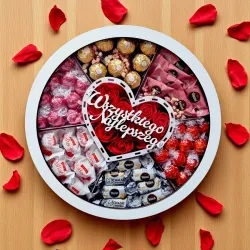 Okrągłe pudełko urodzinowe z napisem Wszystkiego najlepszego