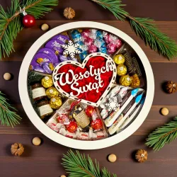 Świąteczne pudełko z miodem, herbatką i czerwonymi różami