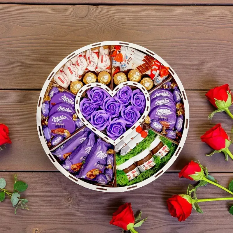 Czekoladowe okrągłe pudełko z sercem – Milka & Kinder